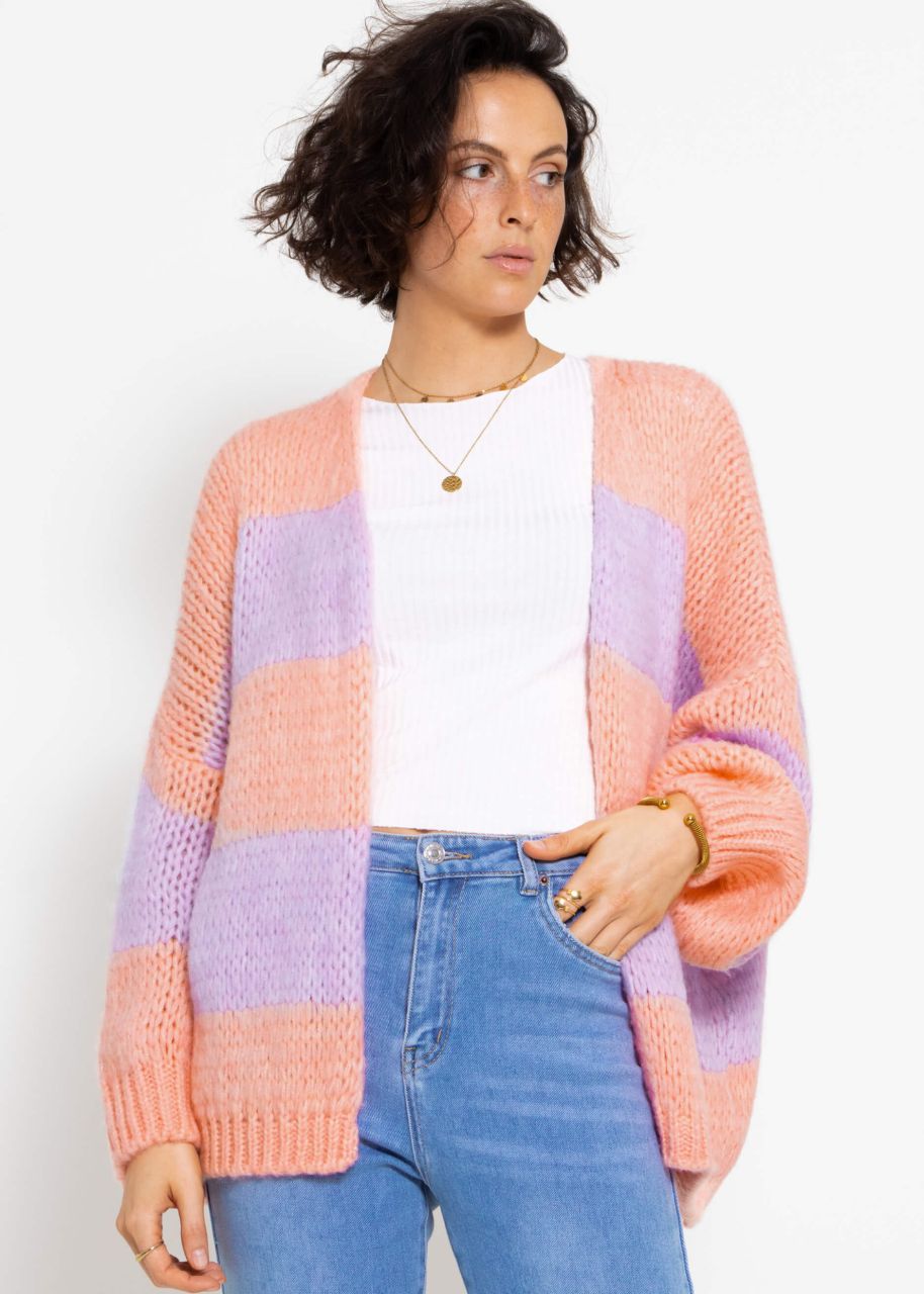 Striped oversize cardigan - peach-lilac