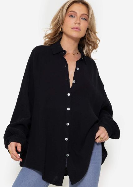 Muslin blouse oversize, short, black