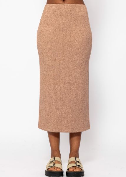 Midi length ribbed skirt - taupe