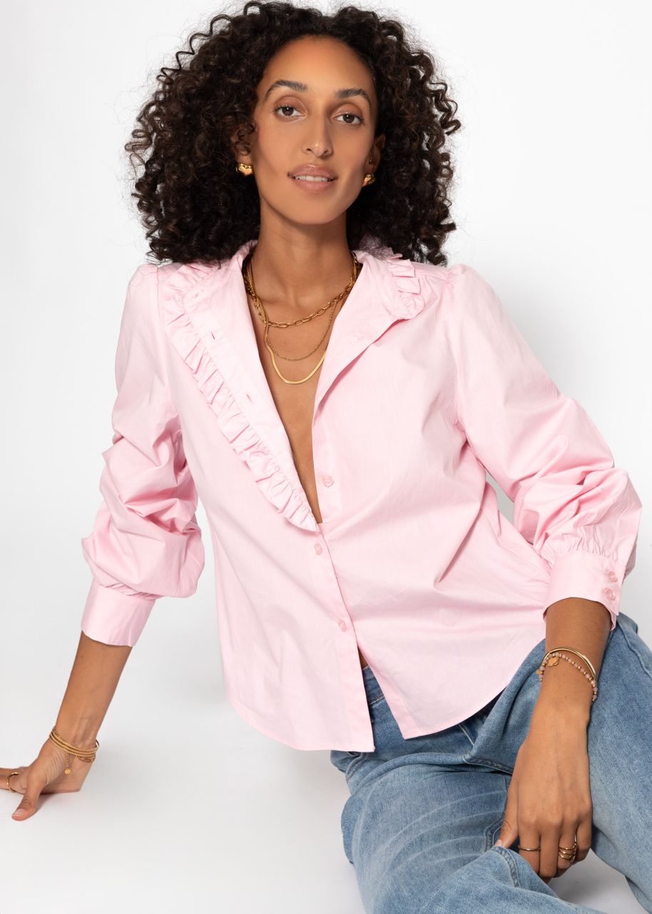 Cotton blouse with ruffles - pink
