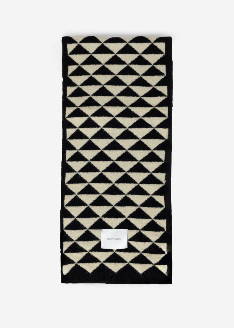 Scarf with geometric print - black-beige