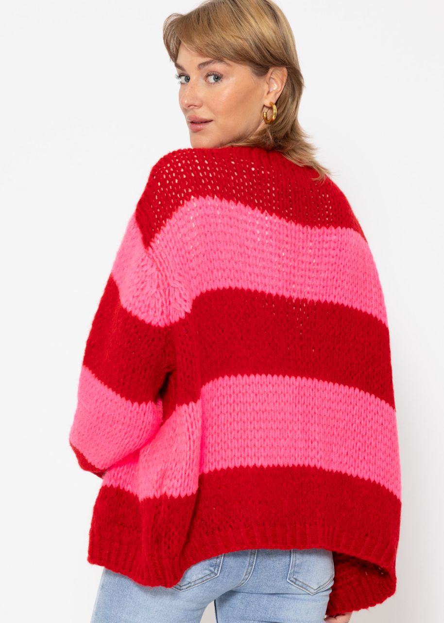 Striped oversize cardigan - red-pink