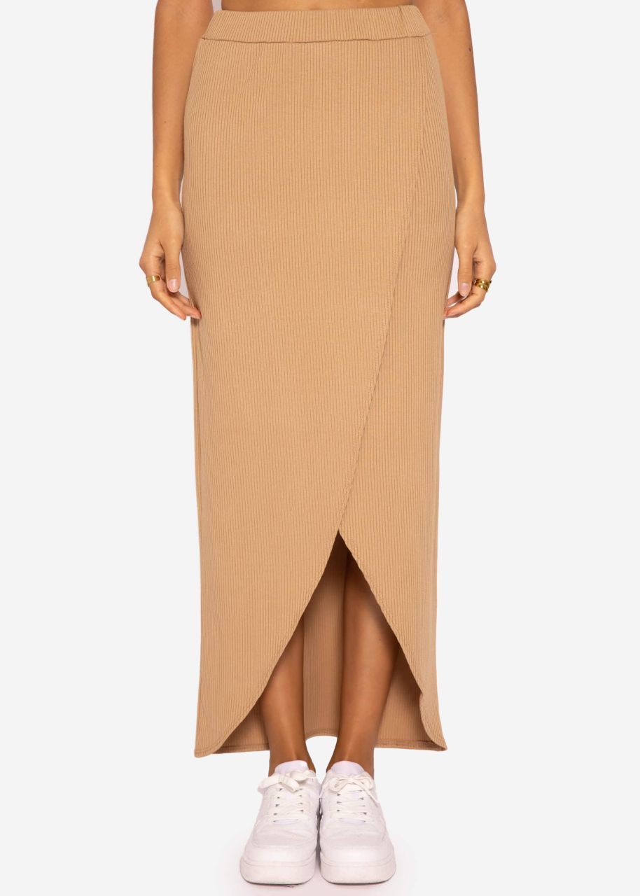 Rip jersey skirt with wrap look, camel