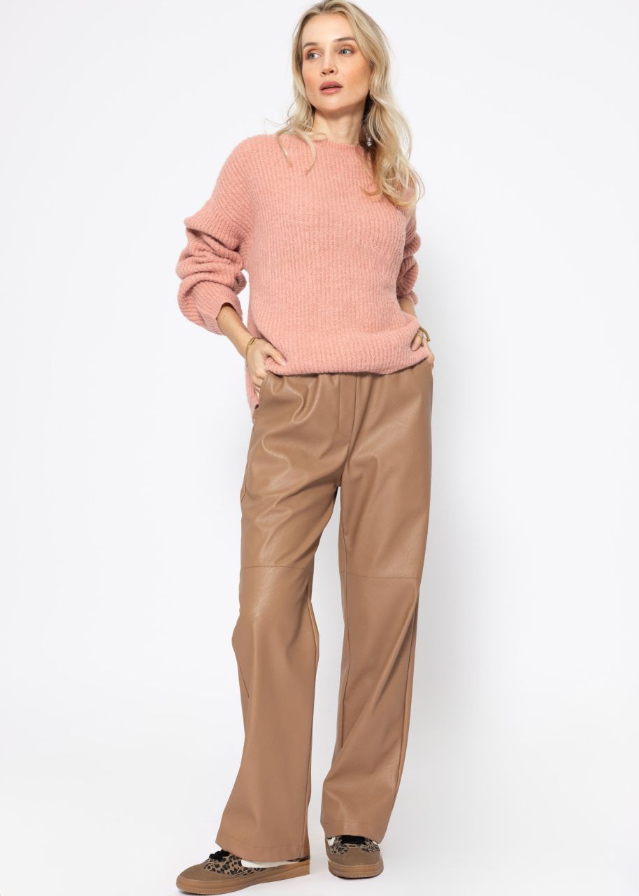 Ribbed jumper with round neckline - dusky pink