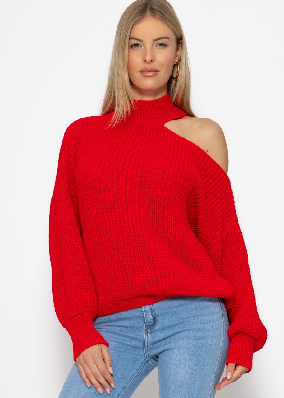 Oversized sweater with neckline - red