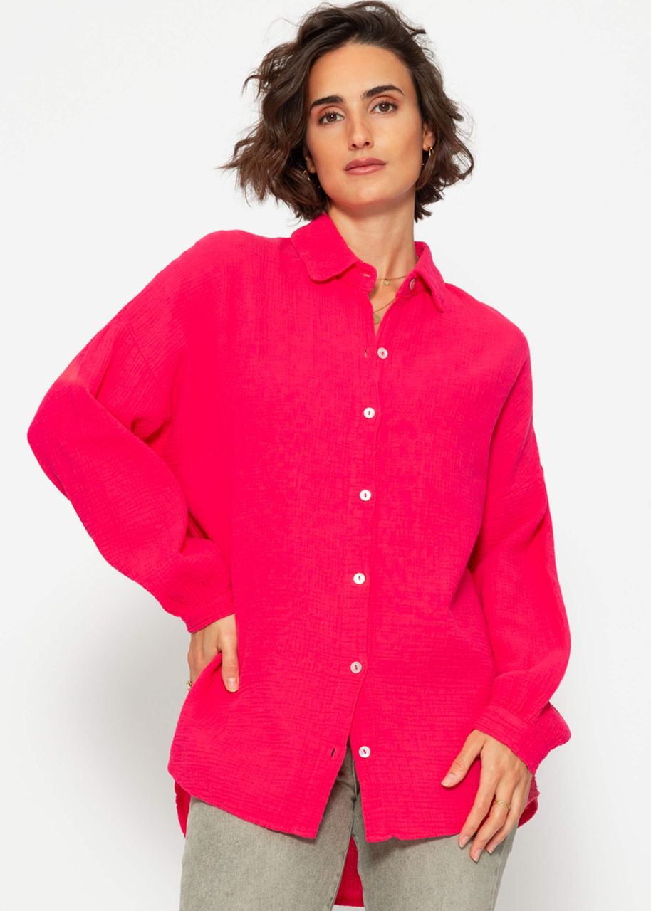 Regular fit muslin blouse - raspberry red