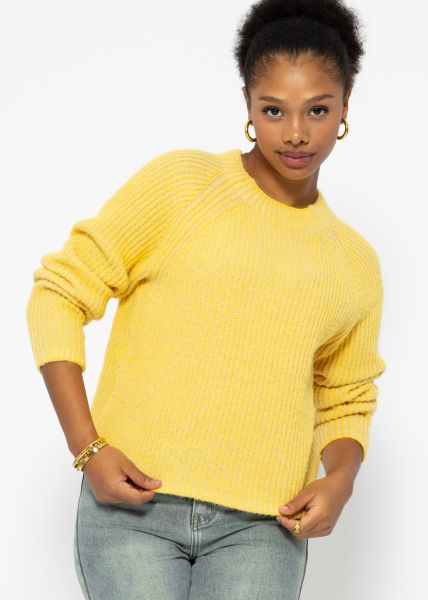 Two-coloured ribbed jumper - yellow-beige