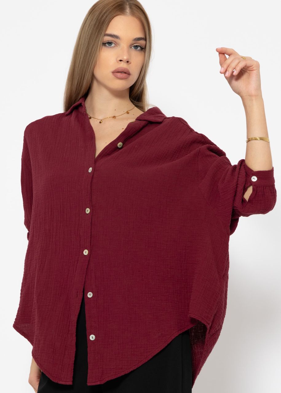 Muslin blouse oversize, short, dark red