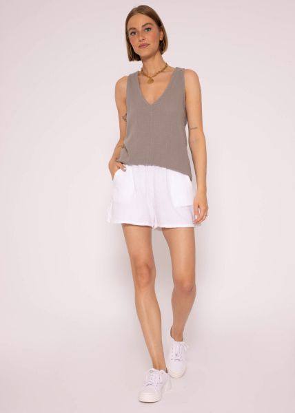 Muslin top with V-neck, taupe