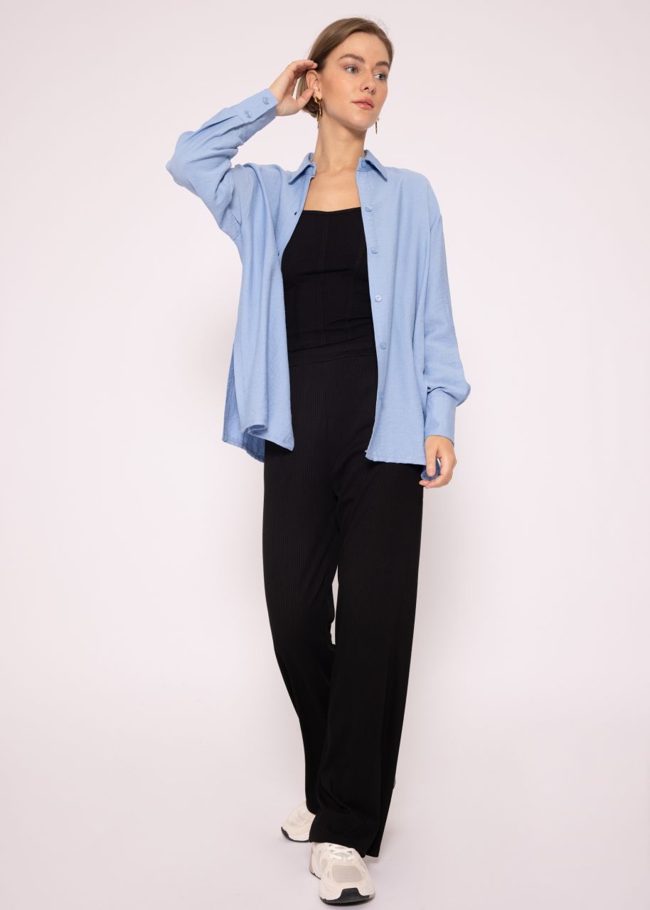 Casual viscose blouse with slits, light blue