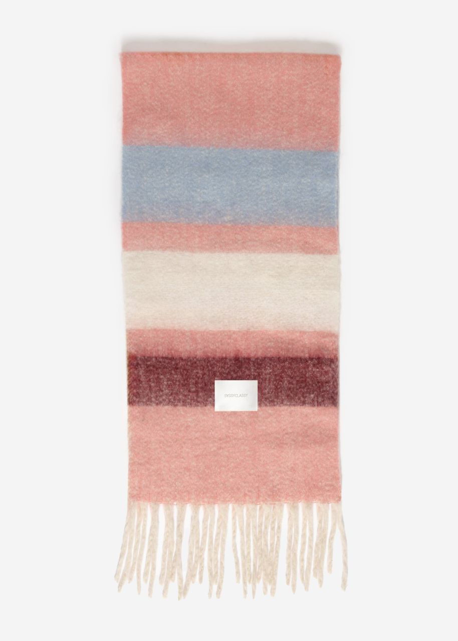 Striped fluffy scarf - pink-white-light blue