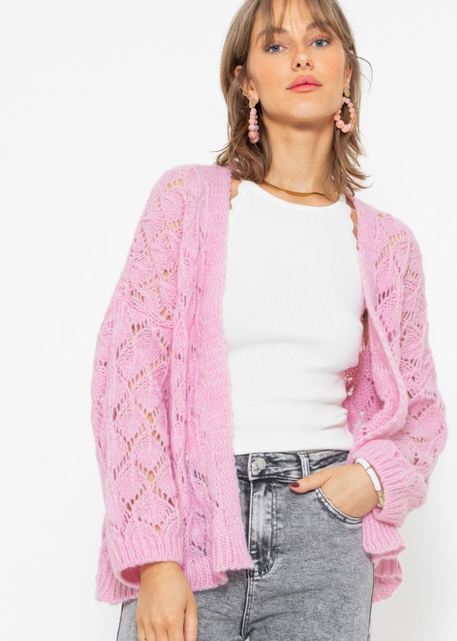 Oversized cardigan in ajour knit - pink