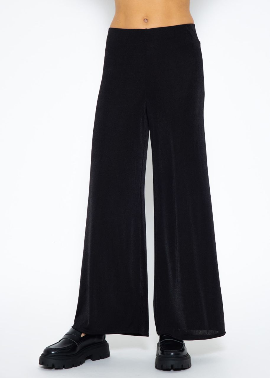 Flowing, shimmering wide-leg trousers - black