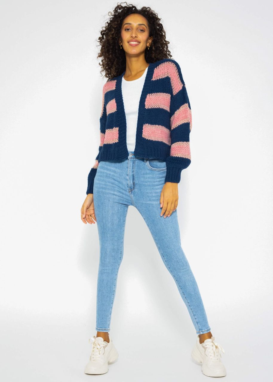 Cardigan with stripes - blue-pink-gold