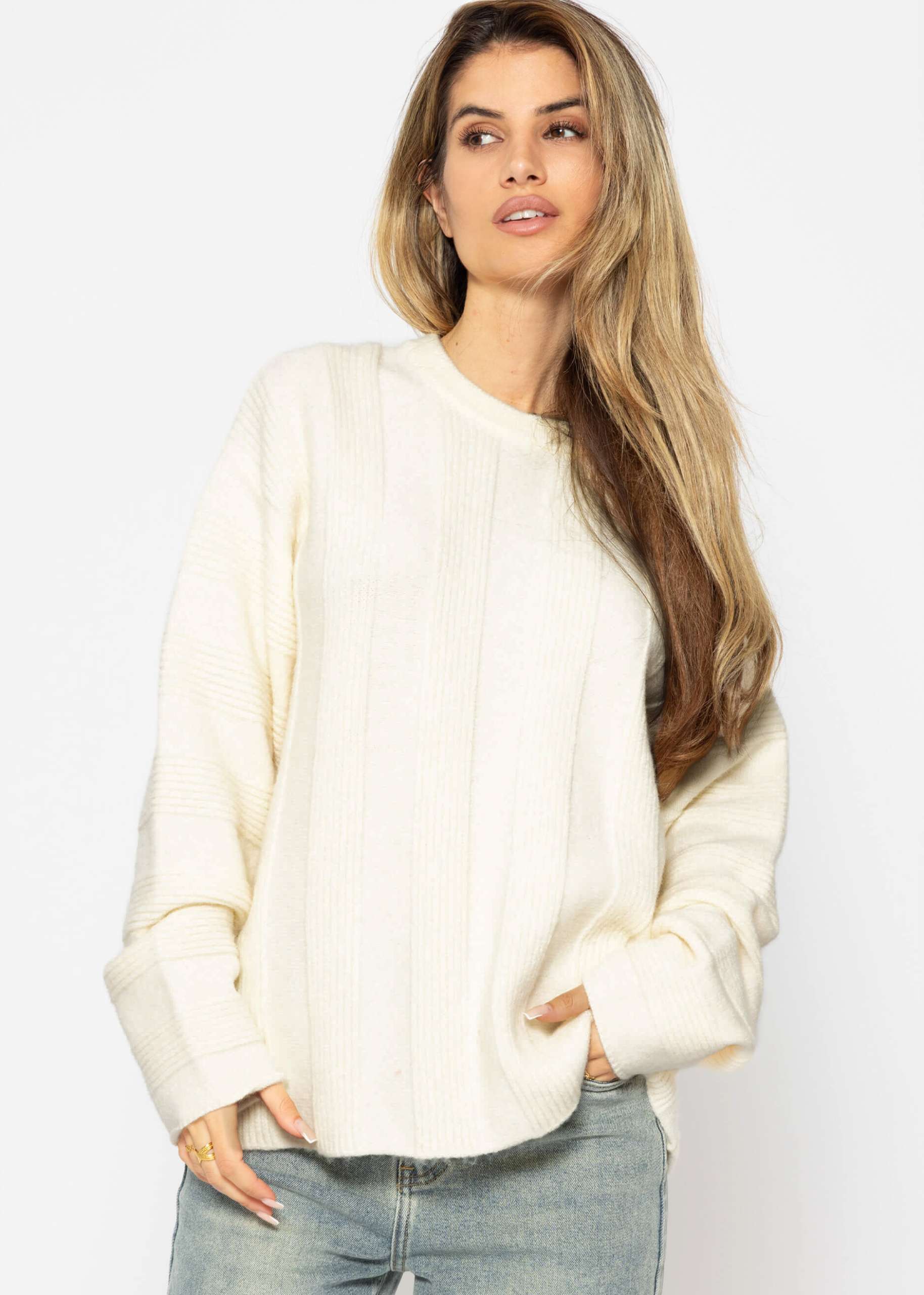 Jumper with ribbed stripe pattern - offwhite