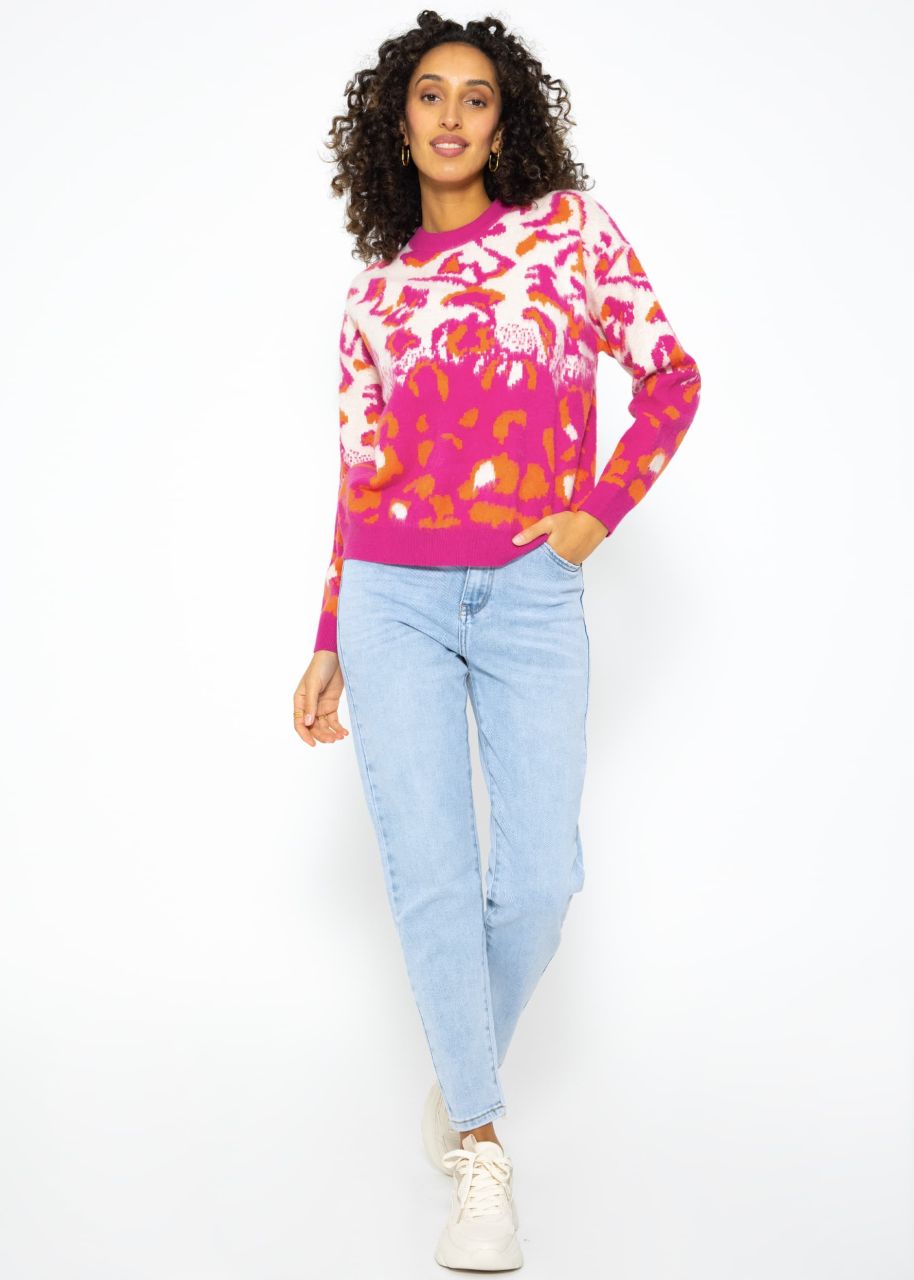 Knitted jumper with leopard pattern - pink