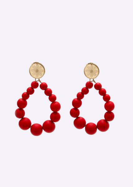 Stud earrings gold with pearls, red