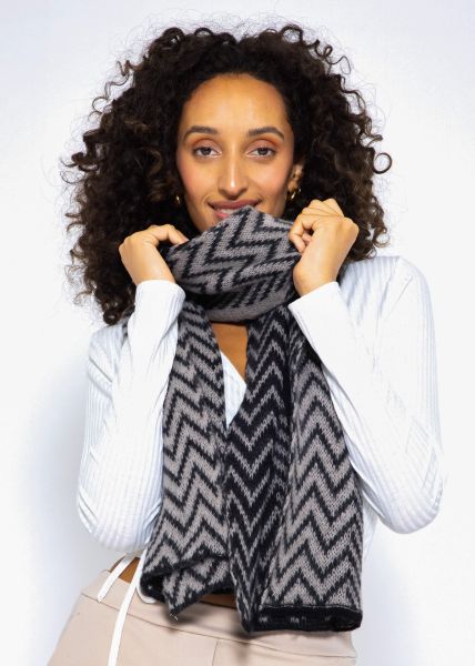 Patterned knitted scarf - black-taupe