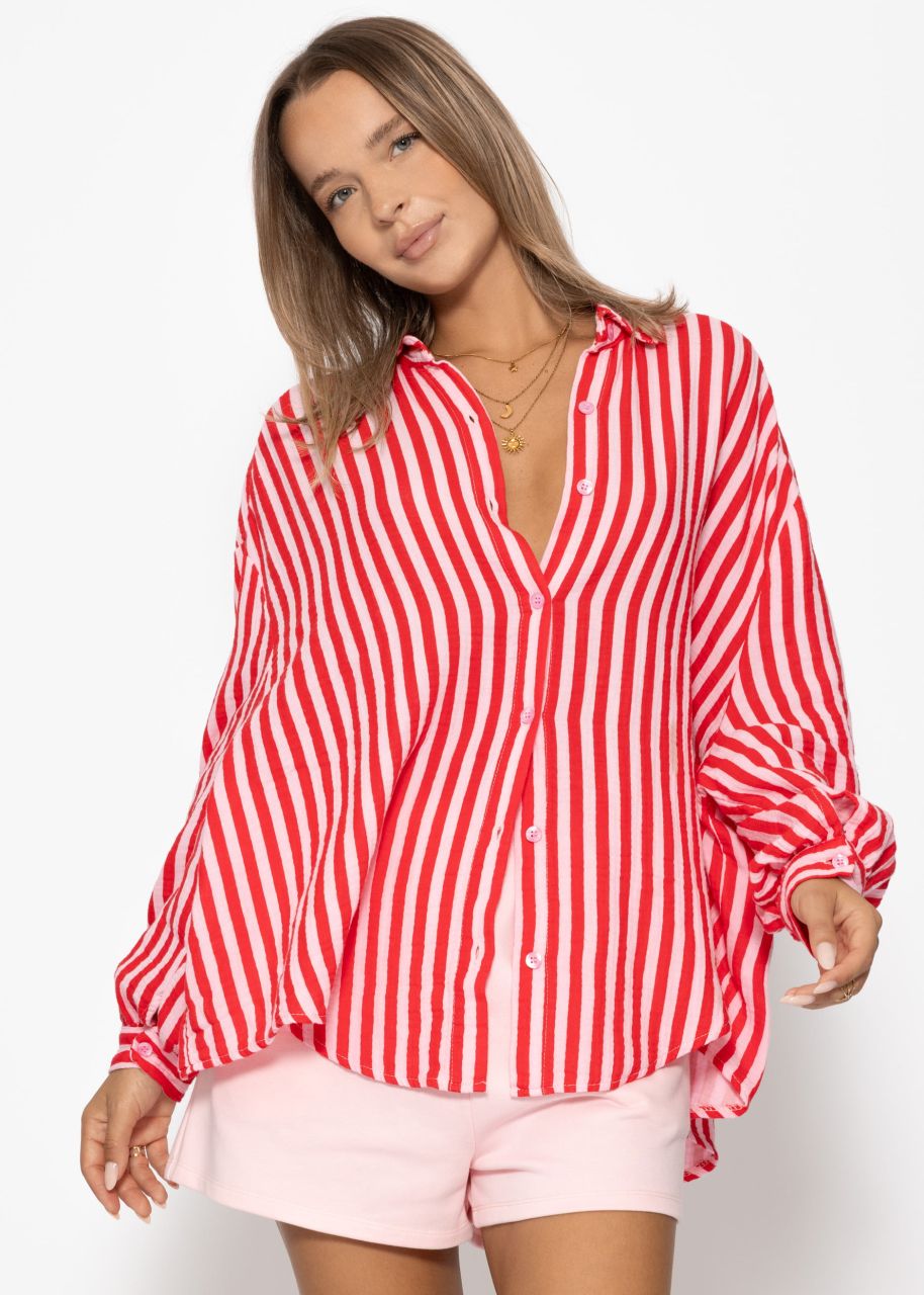 Striped oversized muslin blouse - red-pink
