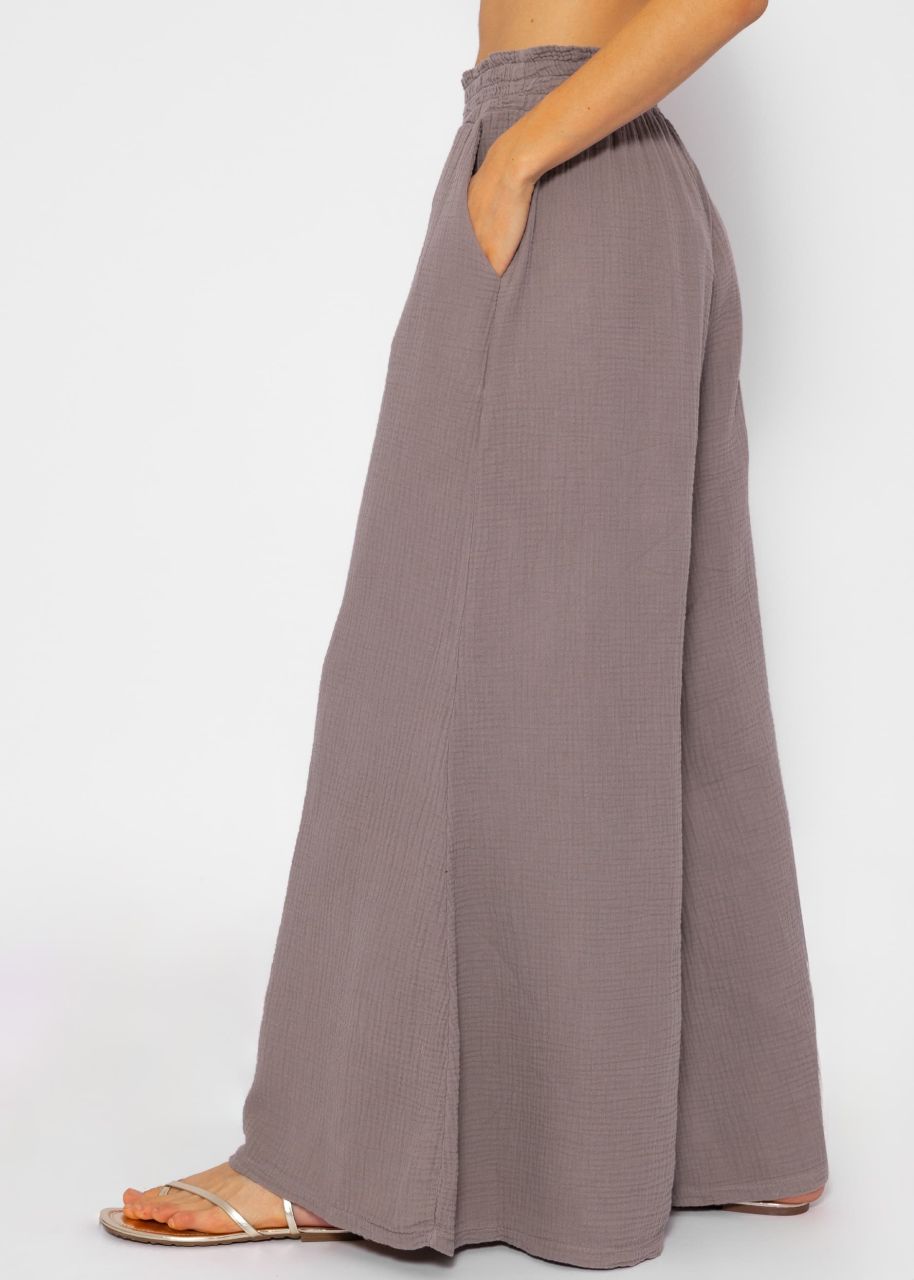 Muslin pants with wide leg - taupe