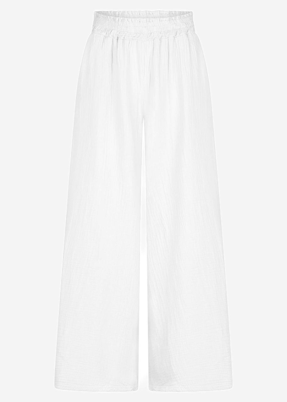 Muslin pants with wide leg - white