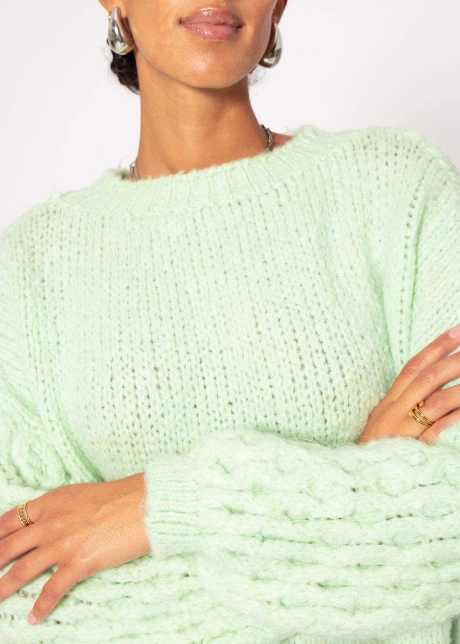 Fluffy knitted sweater - sage green