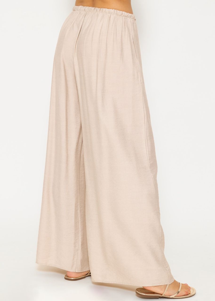 Casual slip pants with wide leg, beige