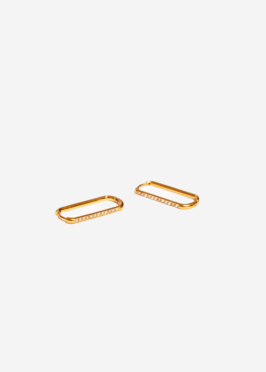 Classic squared hoop earrings with sparkling stones - gold