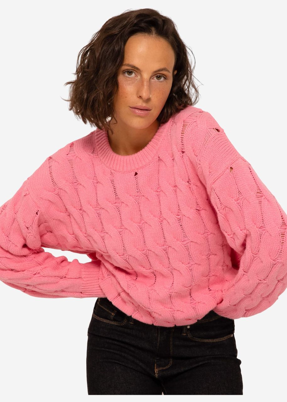 Knitted jumper with cable stitch - pink