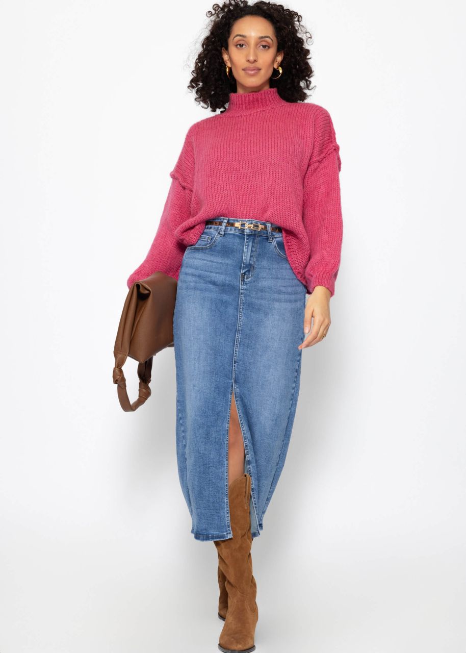 Turtleneck sweater with outer seams - pink