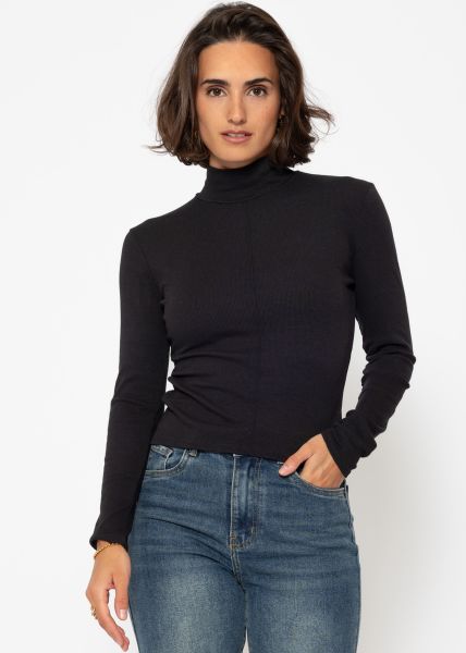 Long-sleeved shirt with turtleneck - black