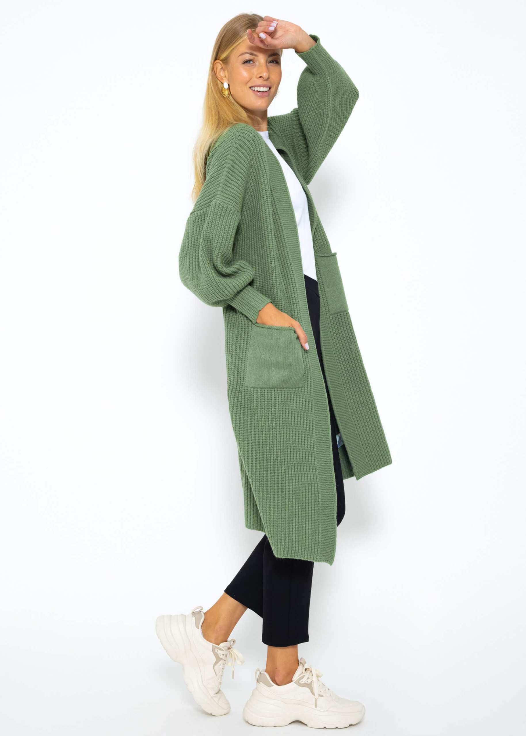 Long super soft cardigan with pockets - green