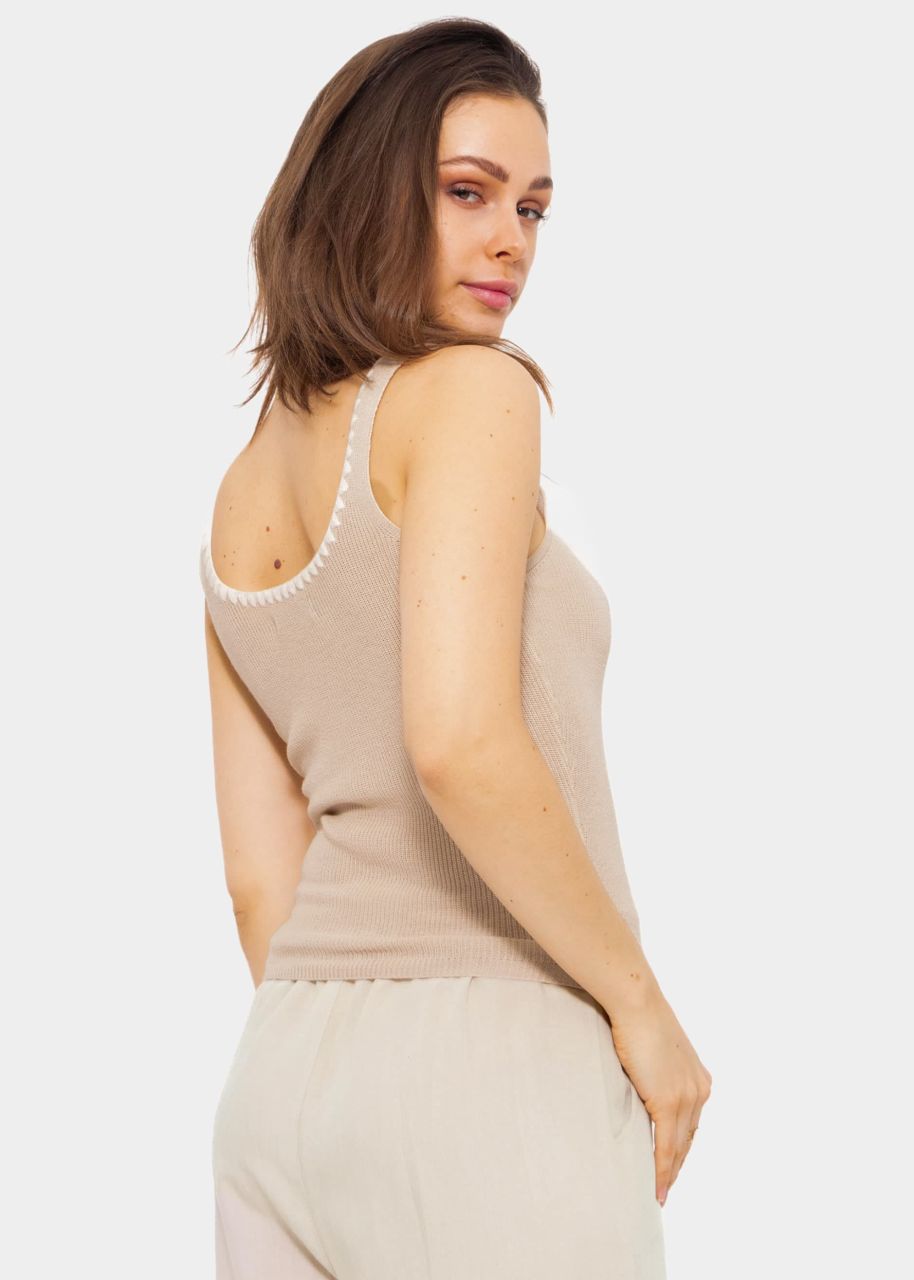 Knitted top with border, beige