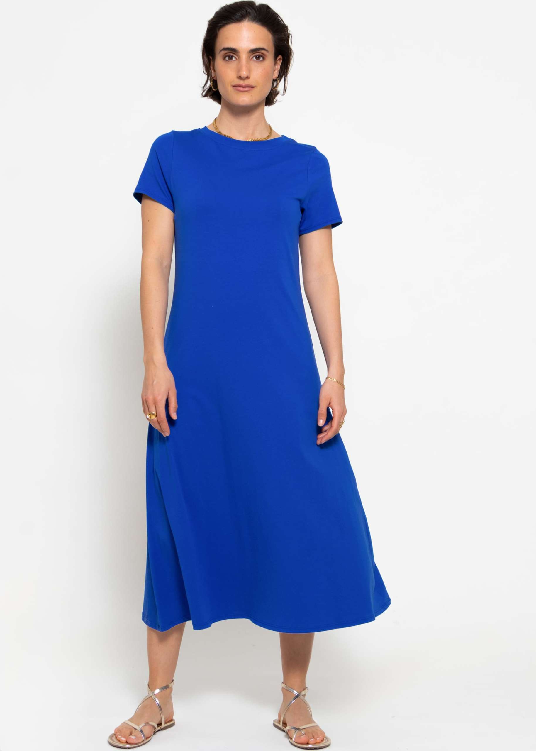 Jersey dress with wide skirt - royal blue