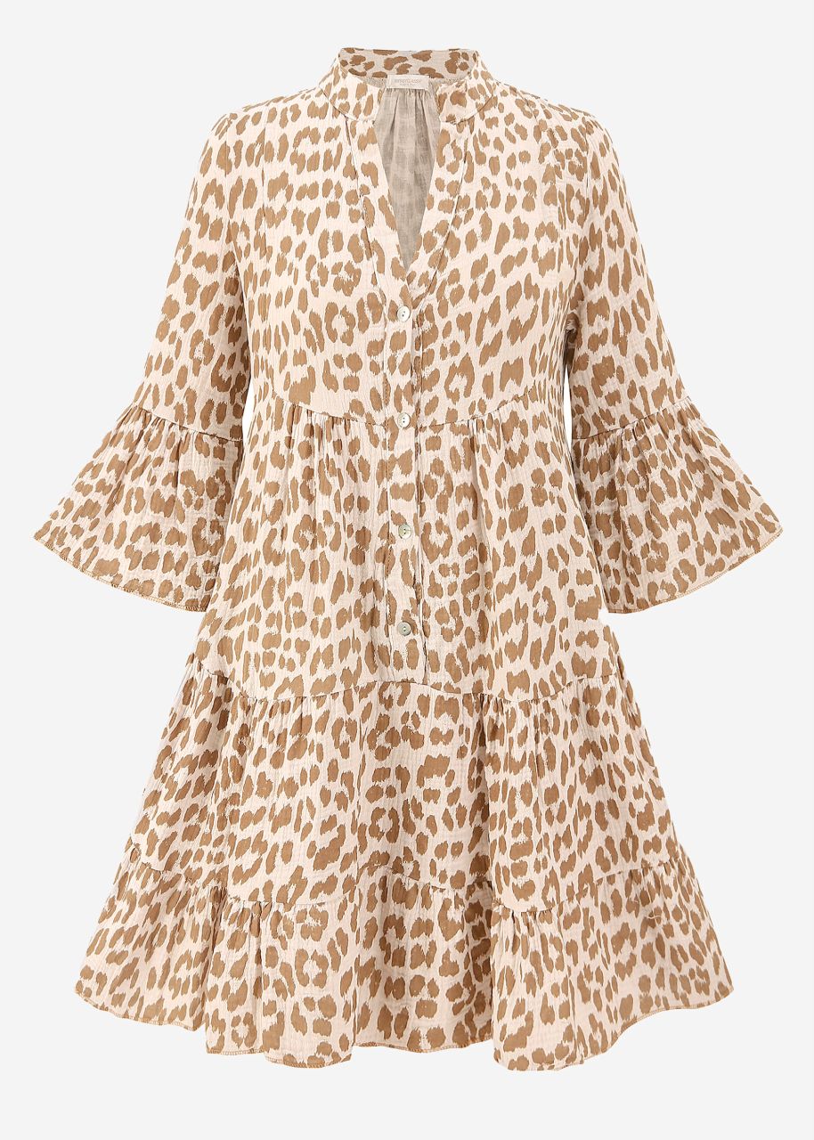 Muslin dress with leo print - offwhite-camel