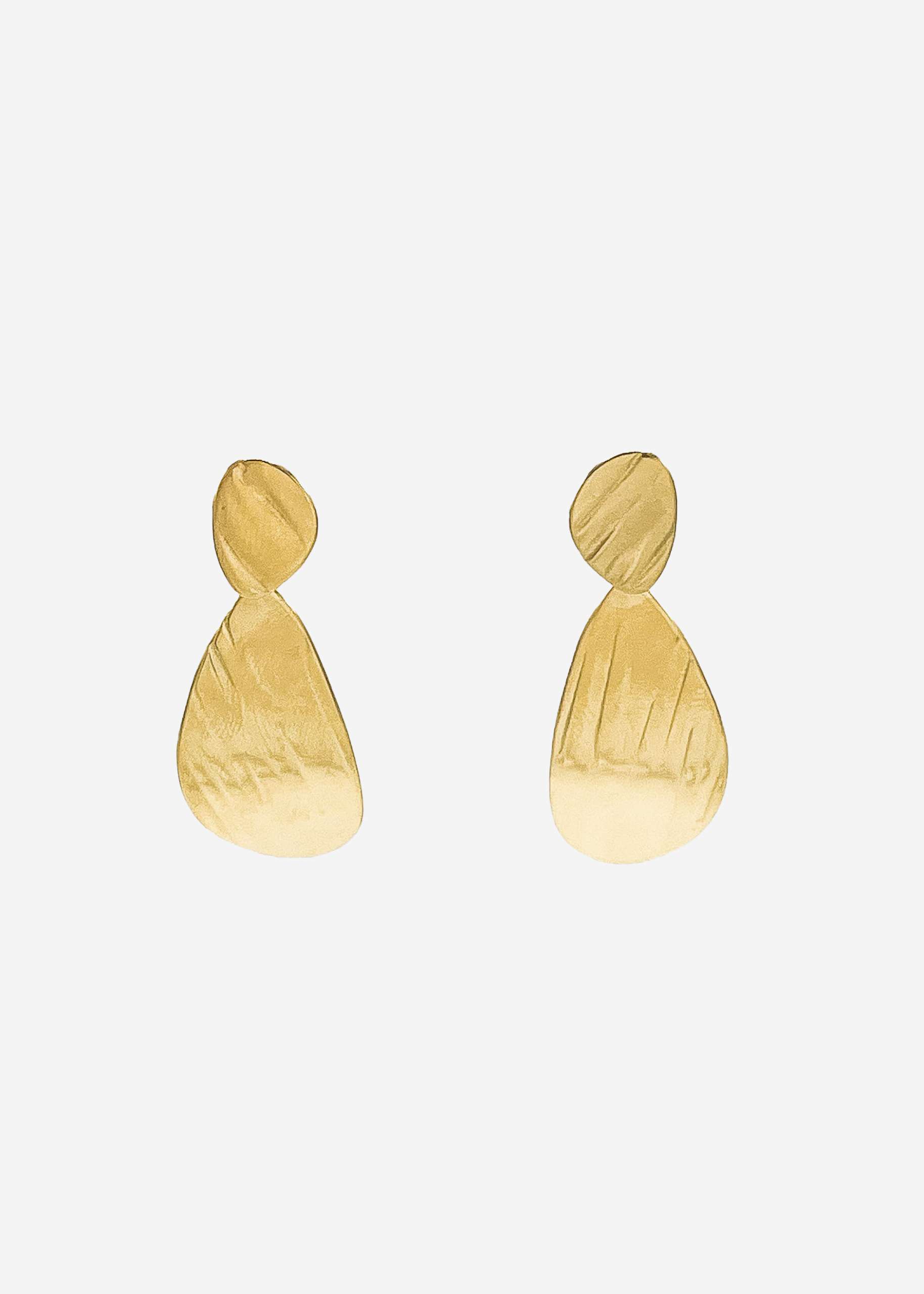 Stud earrings with oval pendant, gold