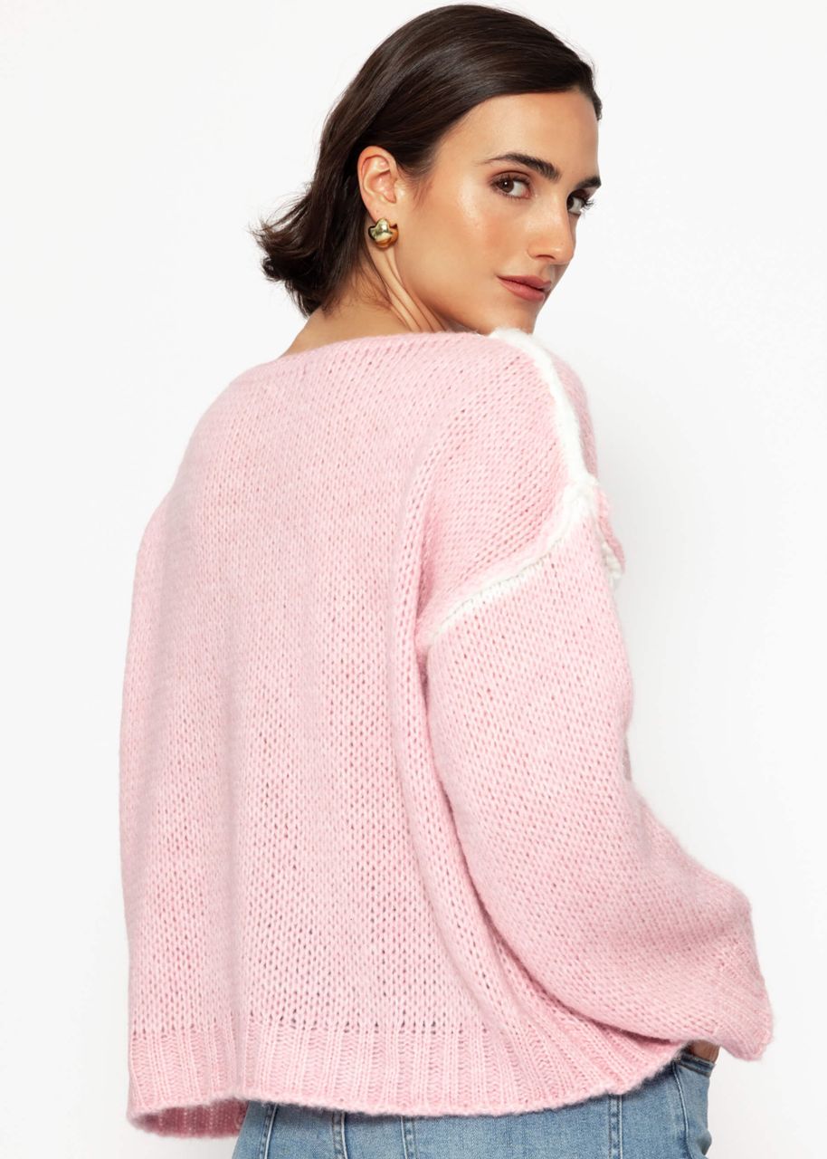 Sweater with contrast stitching - pink