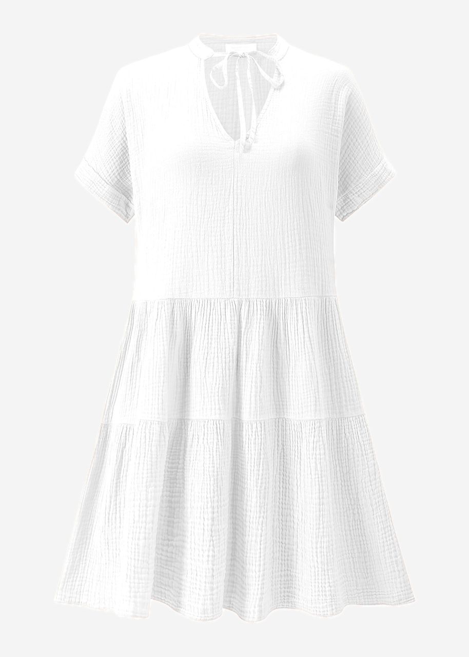 Short muslin dress with flounces - white