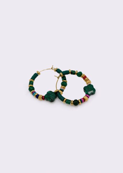 Creoles with green beads, gold