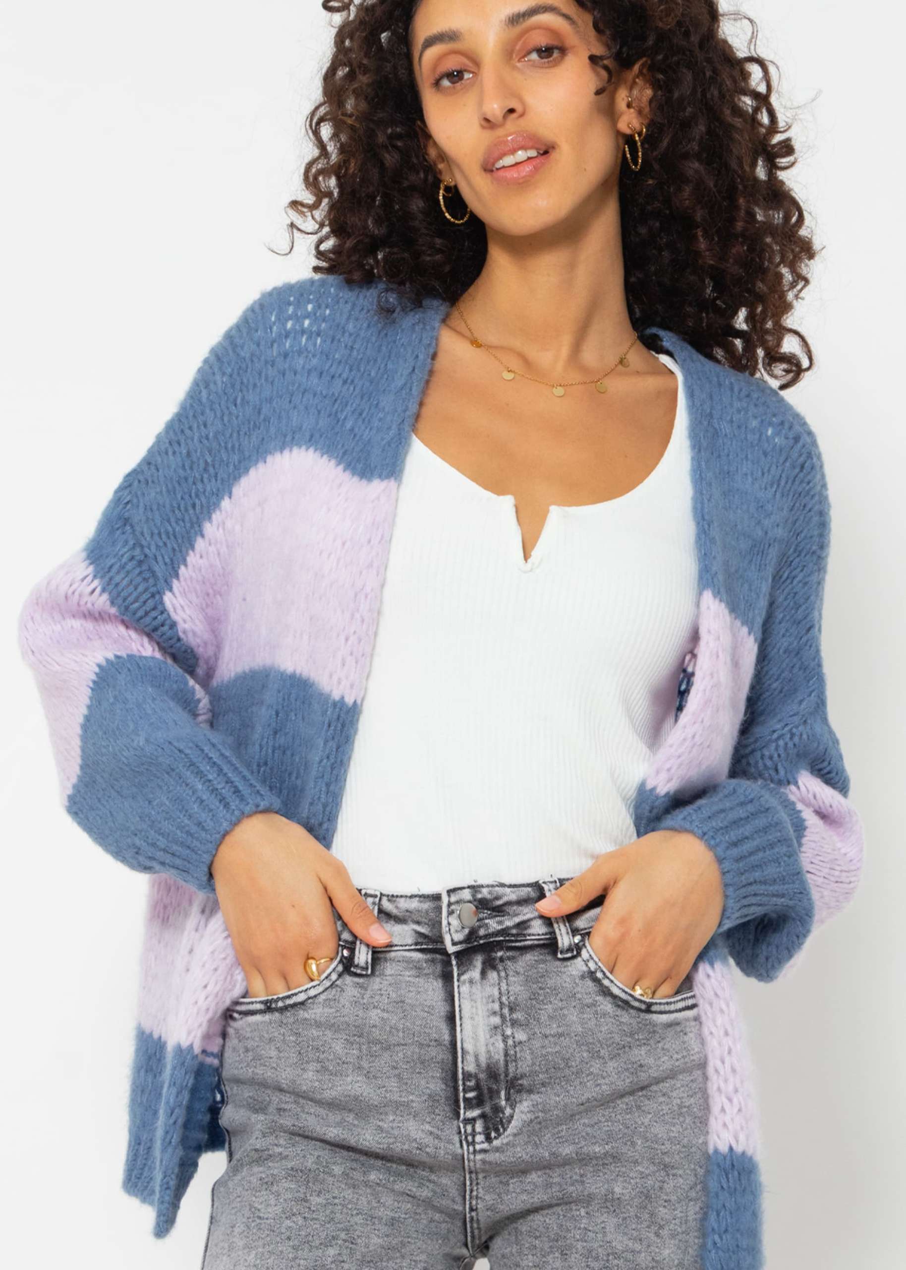 Striped oversize cardigan - denim blue-lilac