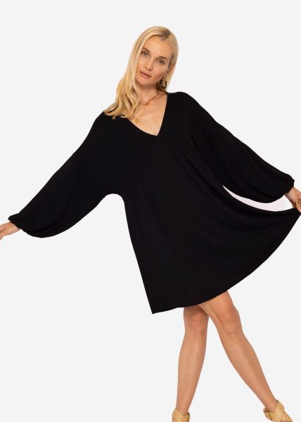 Casual jersey dress with V-neck, black