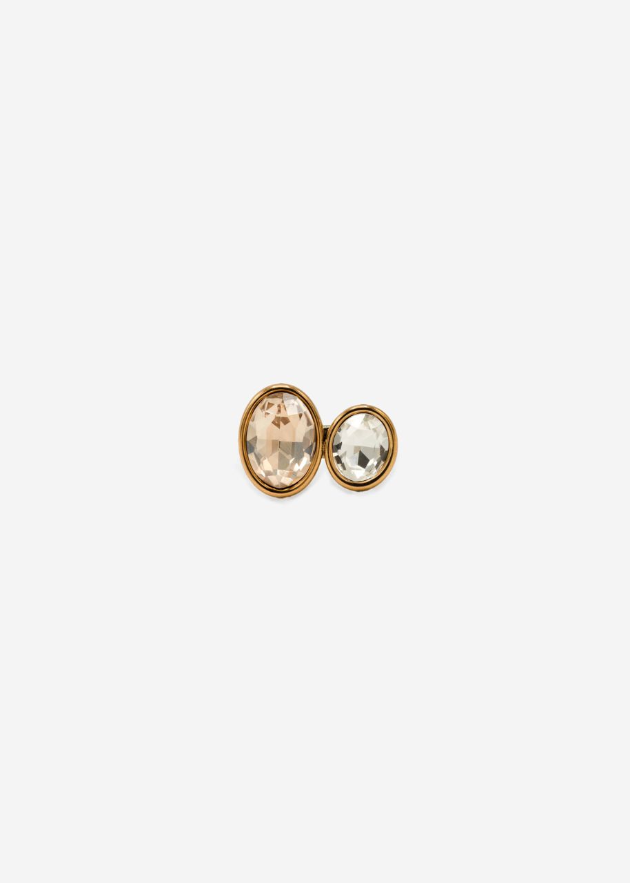 Ring with 2 light-coloured gemstones - gold
