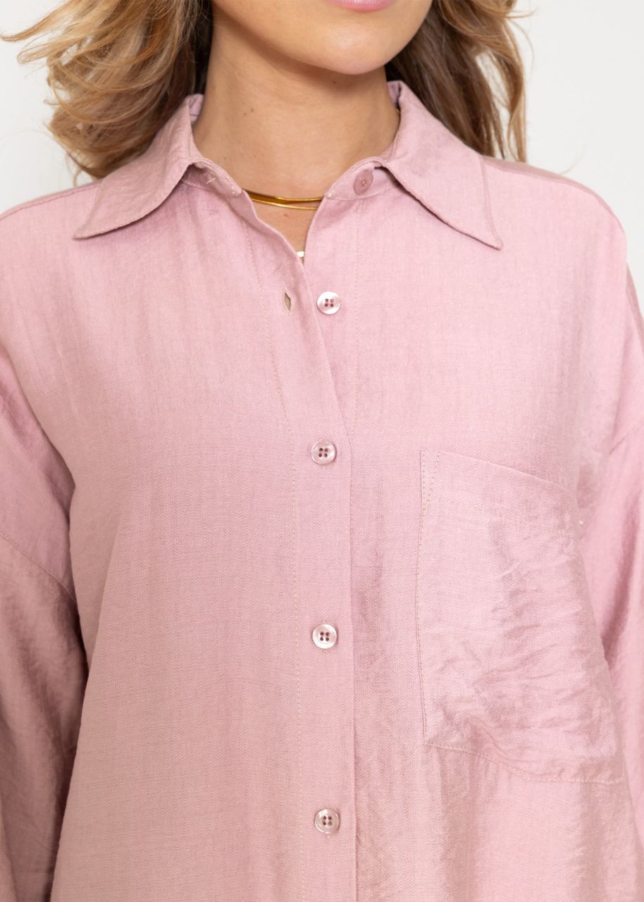 Oversize viscose blouse with breast pocket - dusky pink