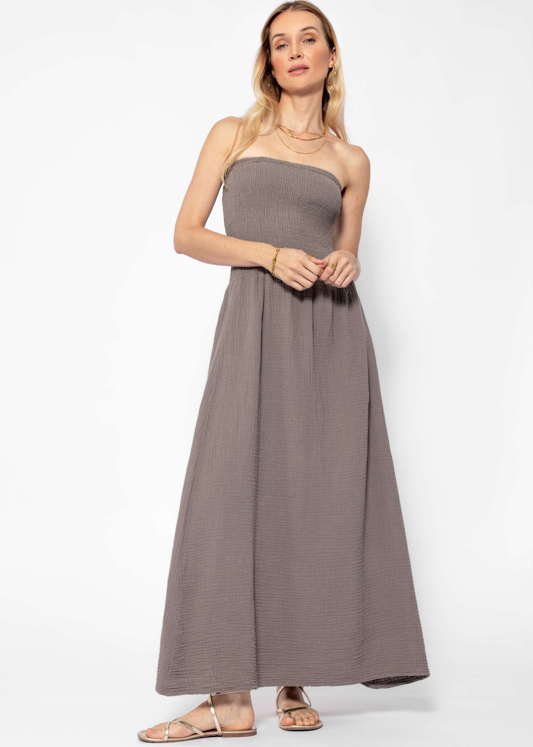 Off-the-shoulder muslin dress - taupe