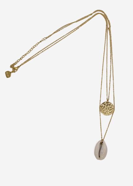 Combined necklace with pendant and shell, gold