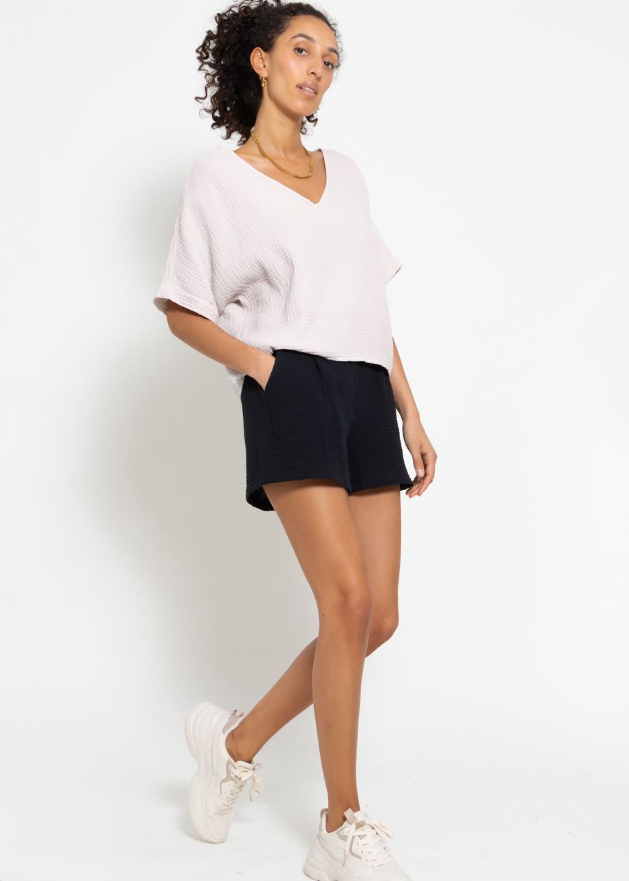 Muslin shorts with wide waistband - black