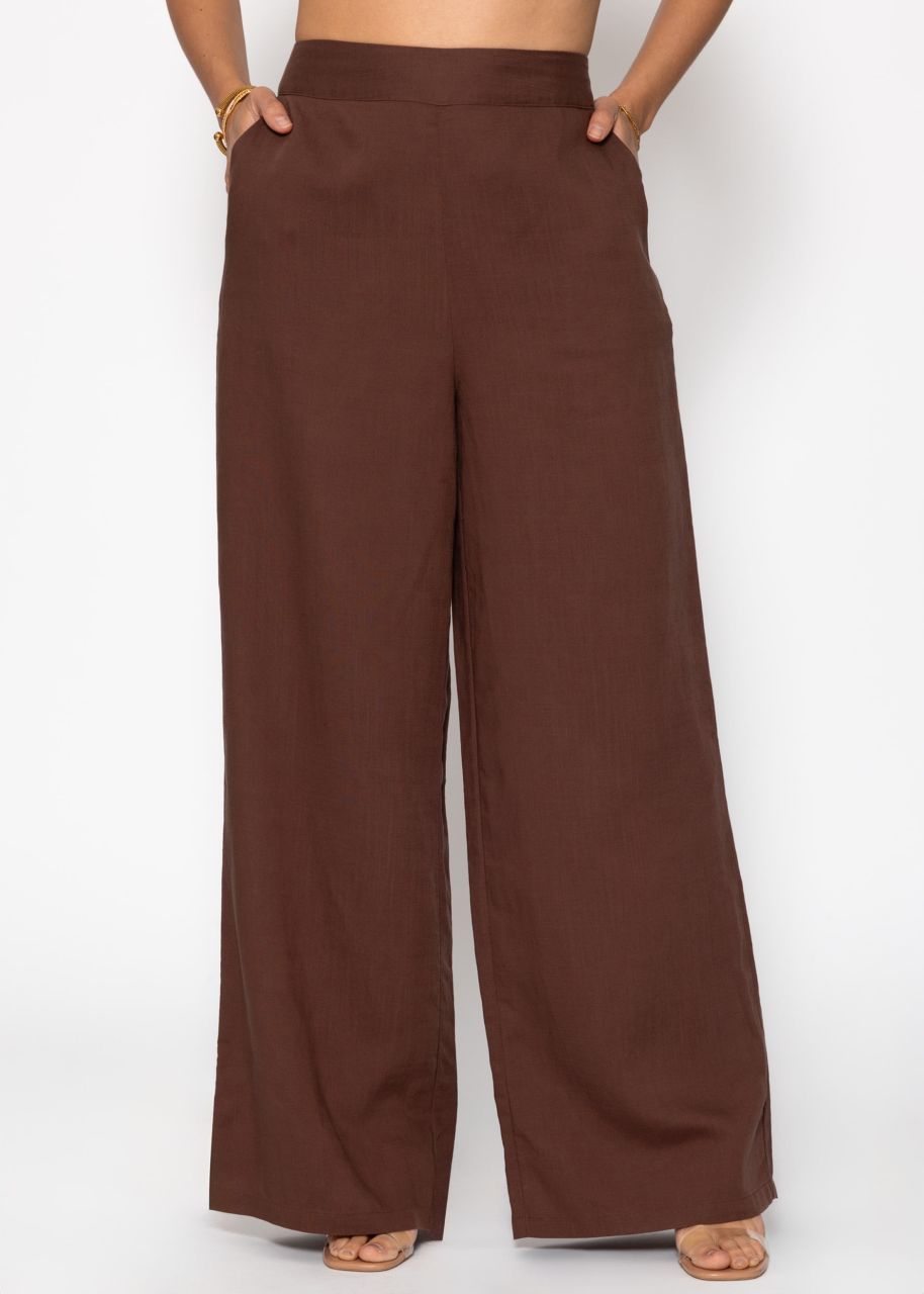 Linen straight-leg trousers - brown