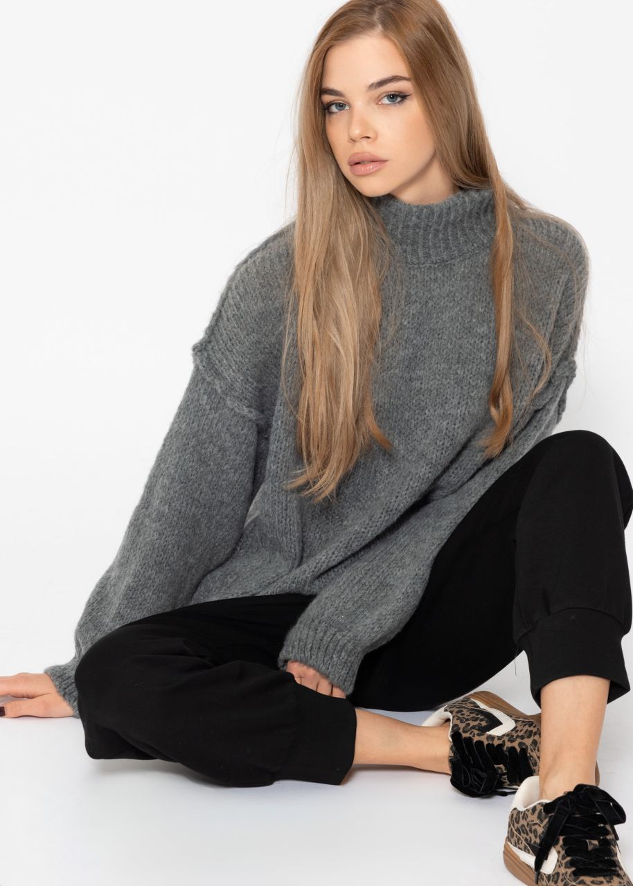 Turtleneck sweater with outer seams - dark gray