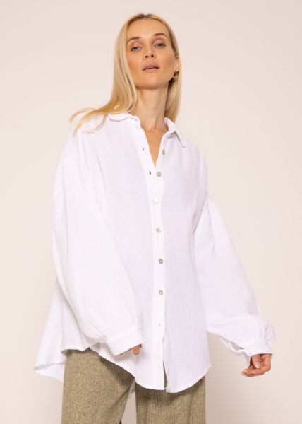 Muslin blouse oversize, short, white
