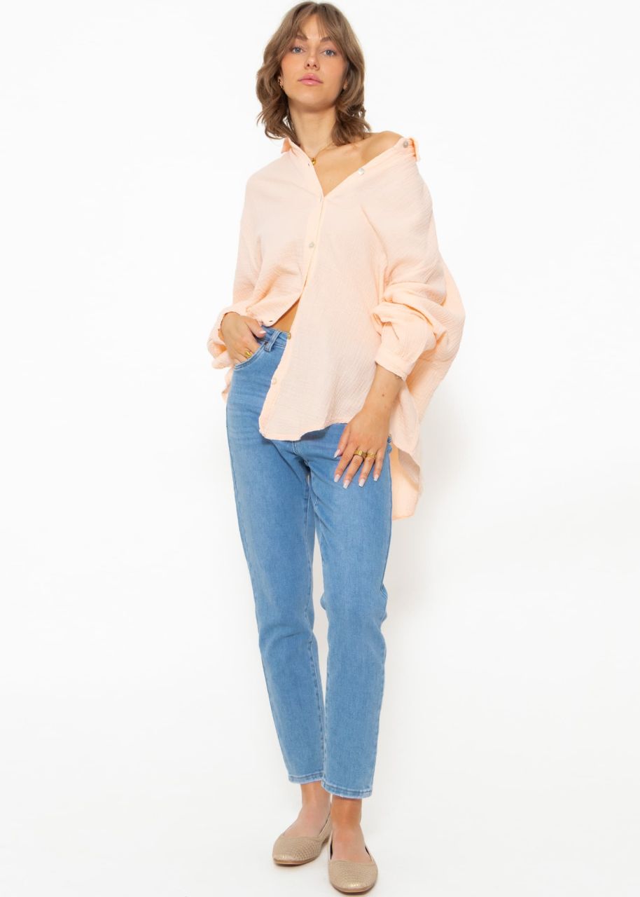 Muslin blouse oversize, short, pastel apricot